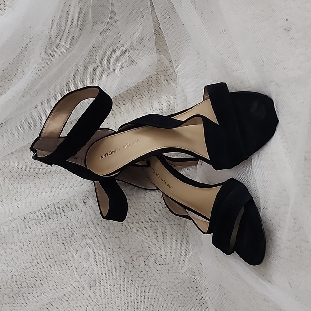 Antonio Melani Leather Zipper Back Strappy Stilletto Heels